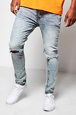 Pale Blue Skinny Fit Jeans With Distressing